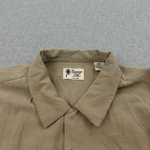 Vintage Silk Men's XXL Embroidered Beige Button Up Short Sleeve‎ Shirt Bowling